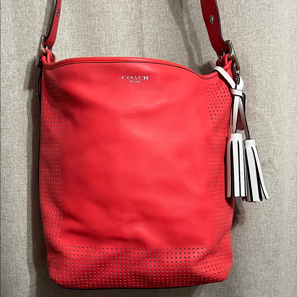 Coach Vibrant Leather Coral Perforated Crossbody Bag
